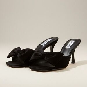 Steve Madden Happening Black Satin Platform Sandals - Women's Size 5 - Brand New